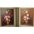 TWO BEAUTIFUL ORIGINAL OIL ON BOARD STILL LIFE PAINTINGS BY WORLD RENOWNED ROBERT COX !! TAKE 2 !!