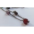 A RARE VINTAGE SOLID SILVER NECKLACE WITH POLISHED GEMSTONES !! MUST SEE !! FULLY STAMPED AND TESTED