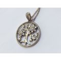 HIGH VALUE !! AN ORIGINAL PANDORA DESIGNER STERLING SILVER NECKLACE WITH TREE OF LIFE PENDANT !!