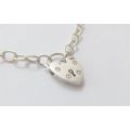 A STUNNING SOLID STERLING SILVER STARTER CHARM BRACELET WITH HEART PADLOCK CLASP !! WOW !!
