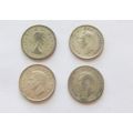 COOL FIND !! FOUR SILVER UNION OF SOUTH AFRICA SHILLING COINS !! BID FOR THE LOT !! SEE PICS !!