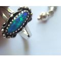 WOW !! A FABULOUS STERLING SILVER RING AND EARRINGS SET WITH OPAL LOOK INLAYS !! BID FOR ALL !!
