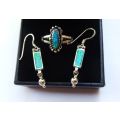 WOW !! A FABULOUS STERLING SILVER RING AND EARRINGS SET WITH OPAL LOOK INLAYS !! BID FOR ALL !!