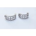 A GREAT QUALITY PAIR OF SOLID STERLING SILVER SEMI HOOP EARRINGS WITH CROSSOVER DESIGN !! SWEET !!
