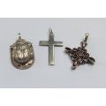 A STUNNING LOT OF TWO STERLING SILVER AND ONE EGYPTIAN SILVER PENDANT FOR YOUR COLLECTION !! AWESOME