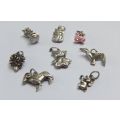 GREAT DEAL !! A GENEROUS LOT OF 8 VINTAGE STERLING SILVER ANIMAL CHARMS !! MUST SEE !! BID FOR ALL !