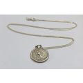 A VINTAGE SOUTH AFRICAN DESIGNER MADE STERLING SILVER ST CHRISTOPHER PLUS A STERLING SILVER NECKLACE