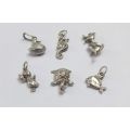 AN ADORABLE LOT OF 6 VINTAGE  ANIMAL THEME STERLING SILVER CHARMS INCLUDING 3 DUCKS !! SWEET !!