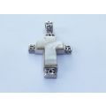 A SPLENDID SOLID STERLING SILVER AND MOTHER OF PEARL CROSS PENDANT WITH HINGED LOOP !! AWESOME !!
