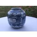 A STUNNING BIG FAT HAND PAINTED OLD JAR OR VASE WITH GRAPE PATTERN AND MARKINGS ON BASE !! LOOK !!