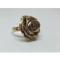 A GORGEOUS GOLD PLATED DESIGNER ROSE FORM SOLID STERLING SILVER RING - FREE SHIPPING