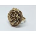 A GORGEOUS GOLD PLATED DESIGNER ROSE FORM SOLID STERLING SILVER RING - FREE SHIPPING
