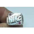 R1 START !! A TOTALLY COOL SOLID STERLING SILVER ` NIKE ` THEME RING WITH FACETED STONES !! WOW !!