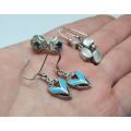 WOW !! THREE GORGEOUS PAIRS OF SOLID STERLING SILVER EARRINGS WITH EYE CATCHING INSETS !!
