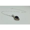R1 START !! A 40 CM STERLING SILVER NECKLACE & STERLING SILVER CABOCHON GENUINE ONYX PENDANT !! WOW