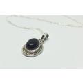 R1 START !! A 40 CM STERLING SILVER NECKLACE & STERLING SILVER CABOCHON GENUINE ONYX PENDANT !! WOW