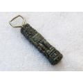 A VINTAGE BOTTLE OPENER WITH AZTEC TYPE THEME - HARD RESIN LOOK HANDLE