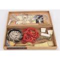 SWEET DEAL !! A FEW ODD & PRETTY COLLECTABLES IN A VINTAGE CIGAR BOX !! MUST SEE !! GOOD VALUE !!