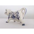 KYK !! A FABULOUS VINTAGE DUTCH DELFT STYLE COW SHAPED CREAMER WITH HAND PAINTED DECORATION !!