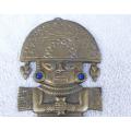 A VINTAGE SOLID BRASS WALL HANGING OF THE PERUVIAN GOD TUMI IN THE SHAPE OF A CEREMONIAL KNIFE !!