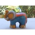 A LOVELY COLOURFUL VINTAGE SIGNED RAKU POTTERY ELEPHANT STATUE WITH ORIGINAL STICKER ATTACHED