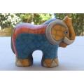 A LOVELY COLOURFUL VINTAGE SIGNED RAKU POTTERY ELEPHANT STATUE WITH ORIGINAL STICKER ATTACHED