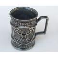 A detailed vintage souvenir mug from the Canterbury Cathedral made by Holkham Pottery of England