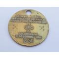A vintage South African lost key token entitling the finder to 25 Cents