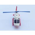 A 1989 die cast metal model of a helicopter by Hotwheels with extending tail boom - Red Cross Jungle