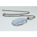 WOW !! A long Sterling silver necklace with a cabochon gemstone set sterling silver pendant !!