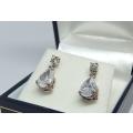 A pair of sterling silver teardrop earrings with clear insets - Never worn - With box