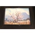 An original oil on board landscape painting by known SA artist Eduard Wium dated 1984