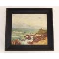 An old original oil on board seascape painting by N.Kleynhans framed in a solid wood frame
