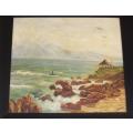 An old original oil on board seascape painting by N.Kleynhans framed in a solid wood frame