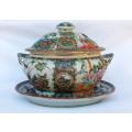 A rare antique early 20th century hand painted export quality Chinese tureen with platter