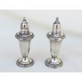 A stunning pair of Empire sterling silver salt & pepper shakers with glass inners