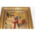 An outstanding old Grecian style oil painting on wood beautifully framed