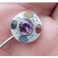 A rare antique Scottish silver pin with agate stones and faceted Amethyst