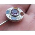 A rare antique Scottish silver pin with agate stones and faceted Amethyst