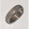 9k / 9ct white gold Wedding Band / Ring, 5mm wide, BLASTED, half round, size P, Q or R