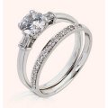 9k / 9ct white gold Trilogy Engagement or Dress Ring: simulated diamonds. GLAMOROUS