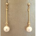 14k / 14ct gold & 7mm cultured pearl DROP EARRINGS. Ready for you. Last pair!