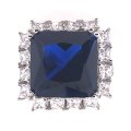 RING: square simulated Blue Sapphire & a CZ halo, sterling silver GLAMOROUS
