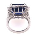 RING: square simulated Blue Sapphire & a CZ halo, sterling silver =GLAMOROUS