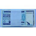 ZIMBABWE 100 Billion Dollars full bundle of banknotes
