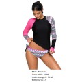 Contrast Rosy Detail Long Sleeve Tankini Swimsuit - Size : Medium