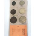 1937 Collection of Union of South Africa: incl SILVER HALF CROWN + TWO + ONE SHILLING