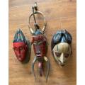 3 West African Hand Carved masks