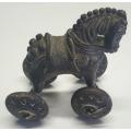 Antique Brass Indian Temple Horse on Wheels