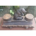 Antique Swiss Black Forest Carved Bear Inkwell stand. REDUCED